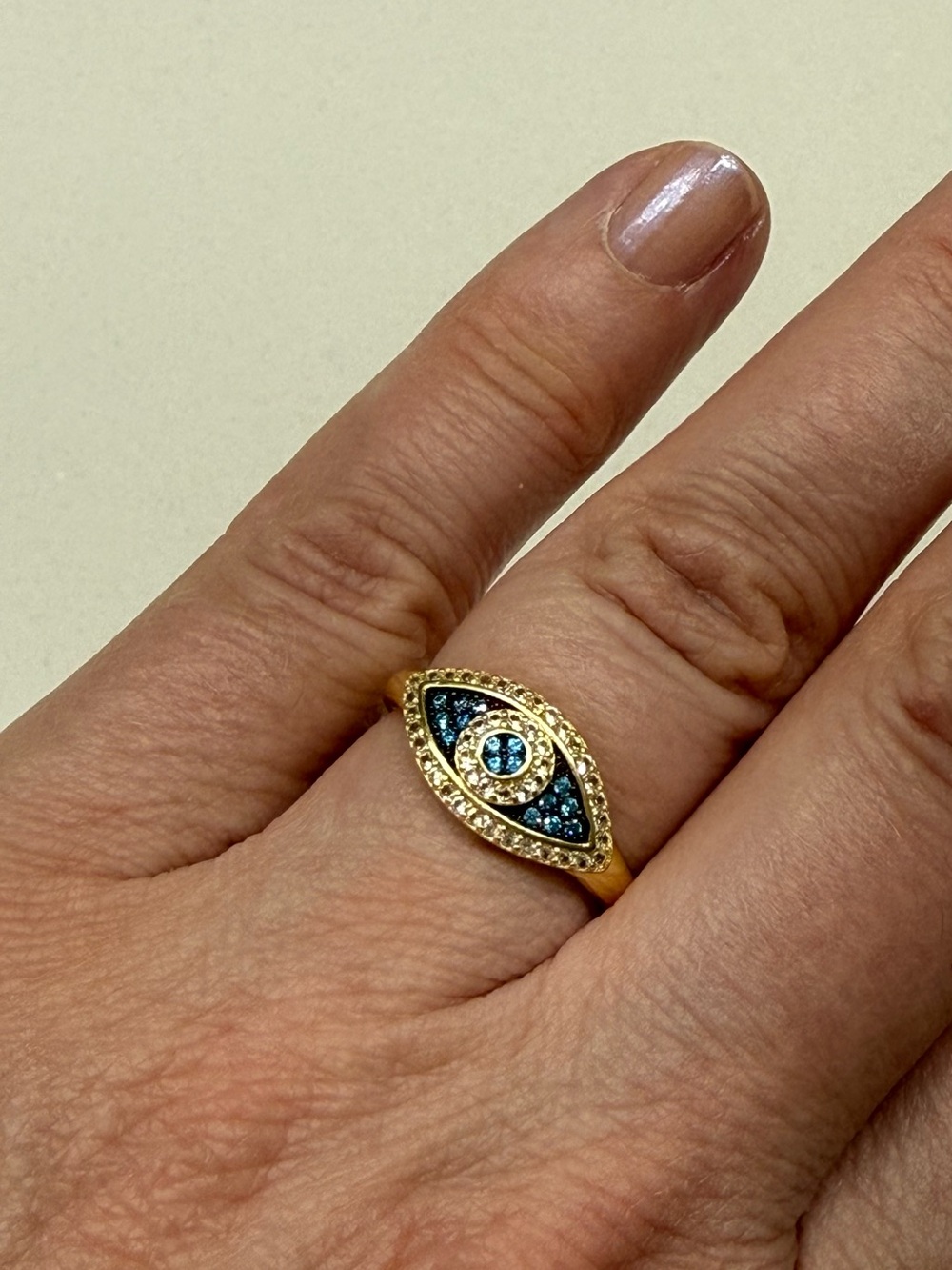 Gold Plated Sterling Silver  Blue Evil Eye Ring  8 NWT
